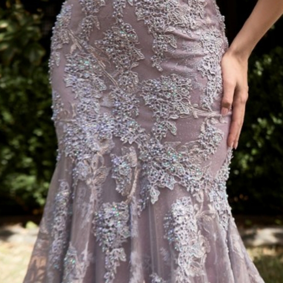 VIOLET OR Dusty rose MERMAID LACE FORMAL OFF SHOULDER MOTHER OF THE BRIDE DRESS - Picture 3 of 13